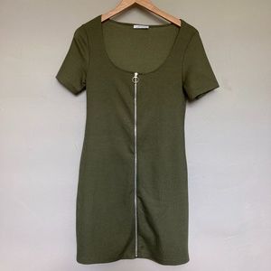 Zara Green Front Zip Bodycon Dress - Size L